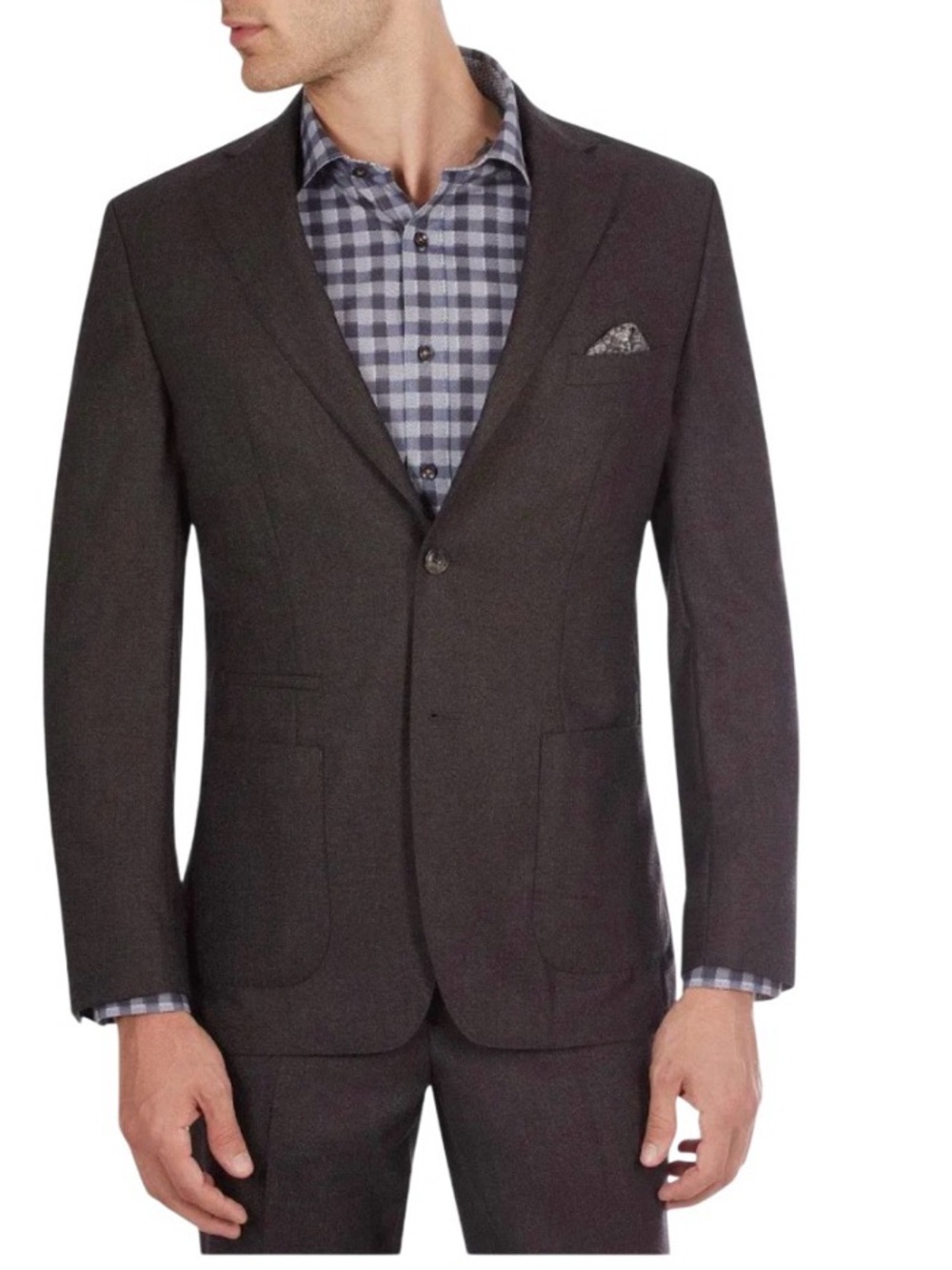 TALLIA Slim Fit Vane Pant Suit Brown Mens Jacket Size 44 R Pants Size 34 x 30